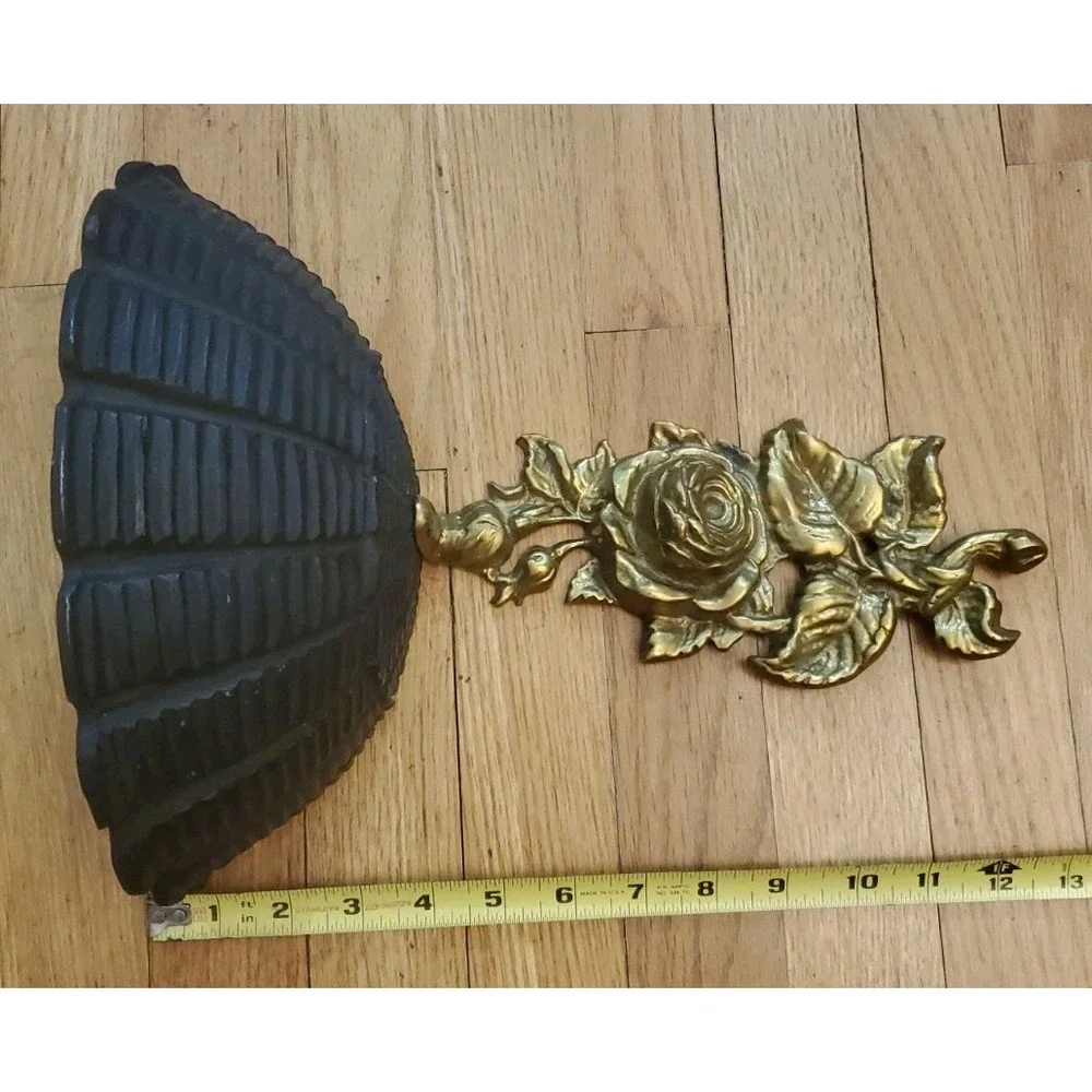 Repurposed Virginia Metalcrafters 2207 Brass Rose Curtain Tie Back Wall Shelves